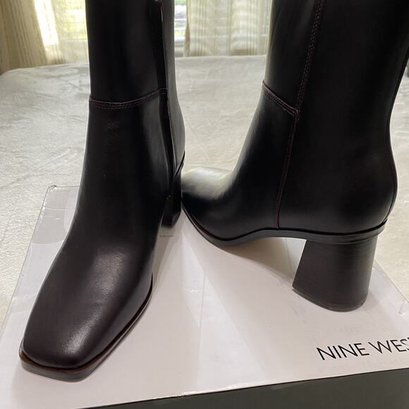 Nine West Dither Ankle Boot Women's Merlot 600 Leather Zip Up Block Heel Size 8 - Picture 3 of 7